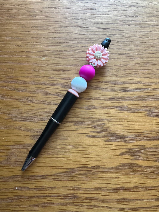 Hot Pink Flower Beaded Pen