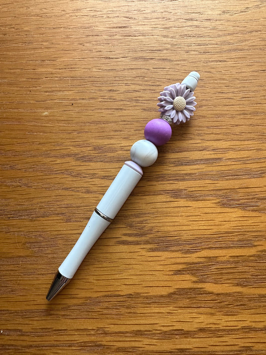Purple Flower Beaded Pen