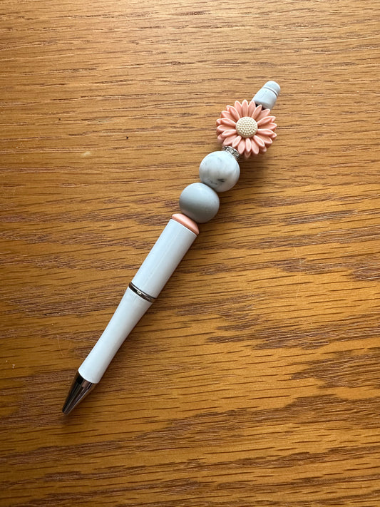 Peach Grey Beaded Pen