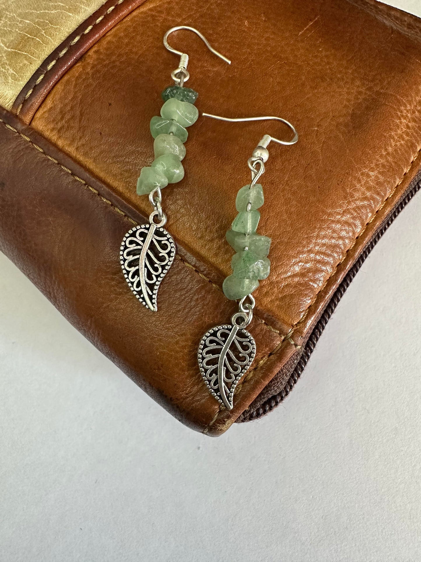 Green Adventurine Leaf Earrings