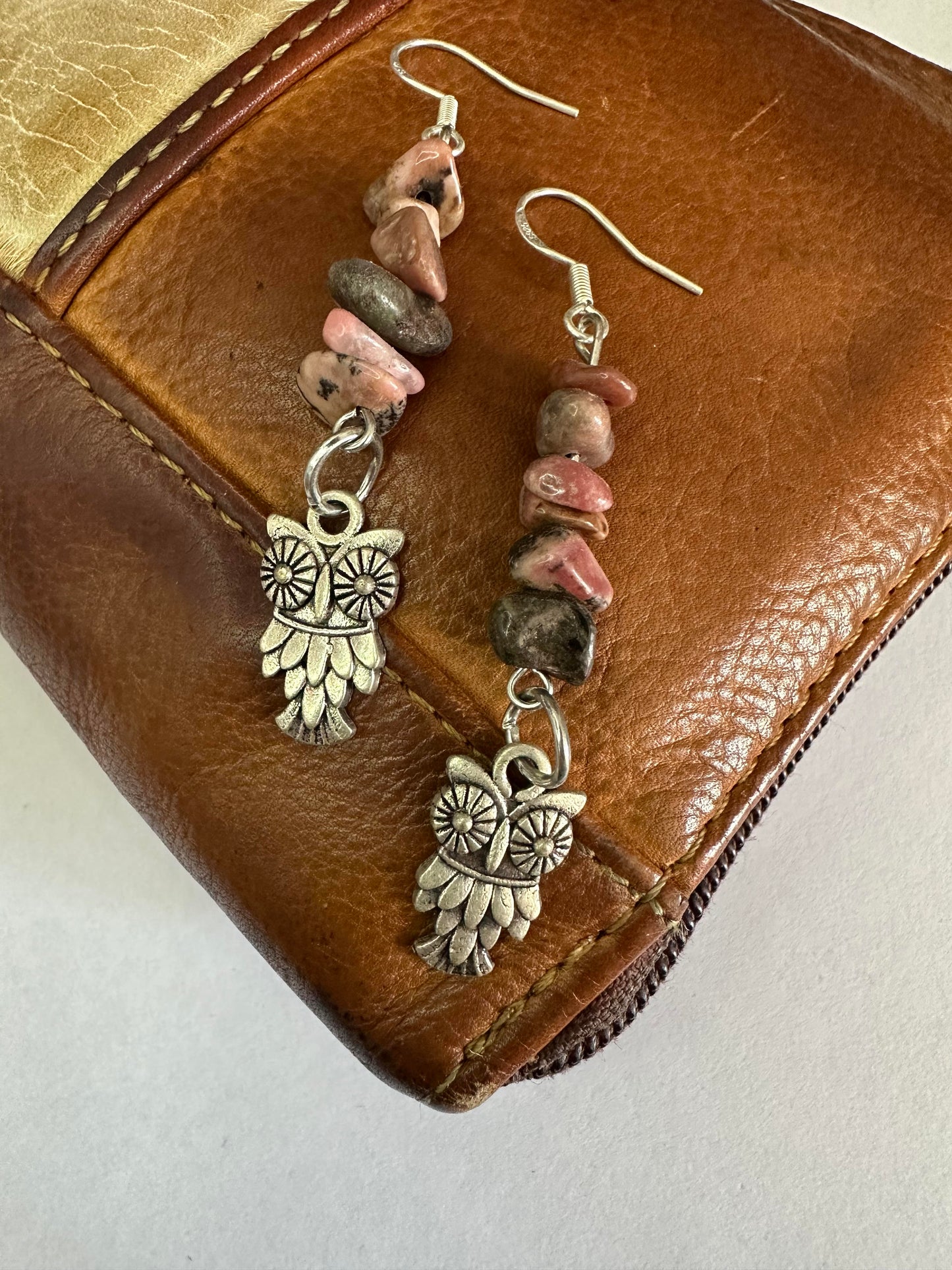 Rhodnite Owl Earrings