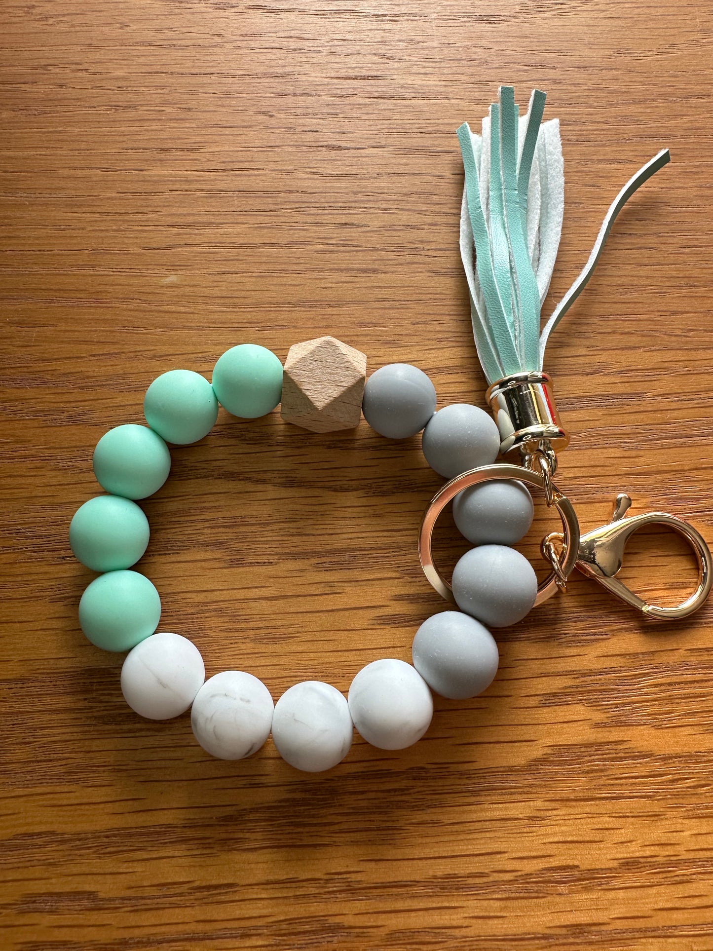 Beaded Bracelet with Keychain Attachment and Tassel