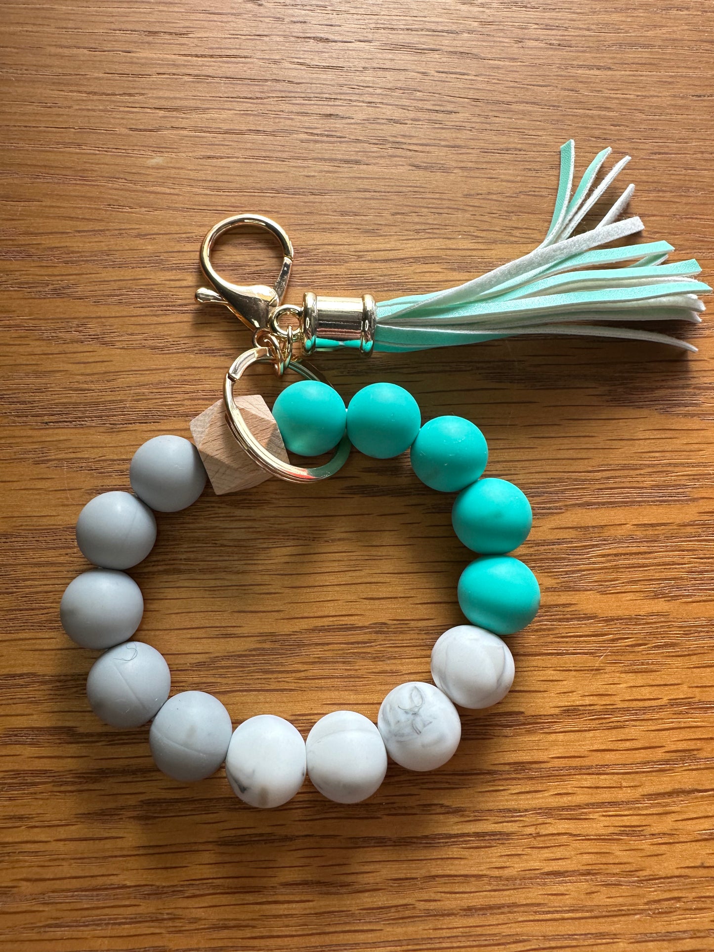Beaded Bracelet with Keychain Attachment and Tassel
