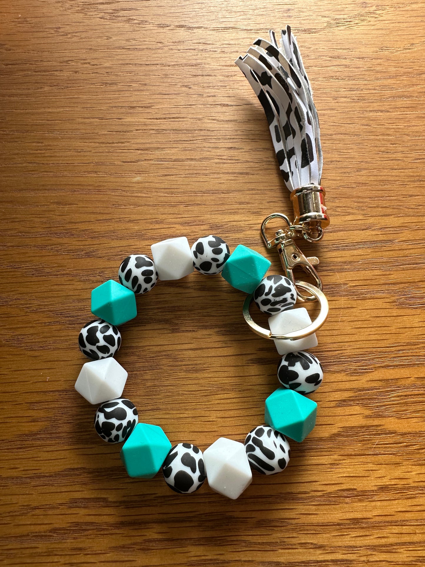 Beaded Bracelet with Keychain Attachment and Tassel