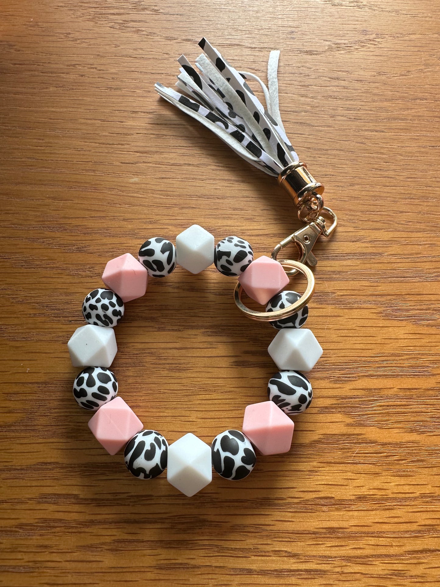 Beaded Bracelet with Keychain Attachment and Tassel