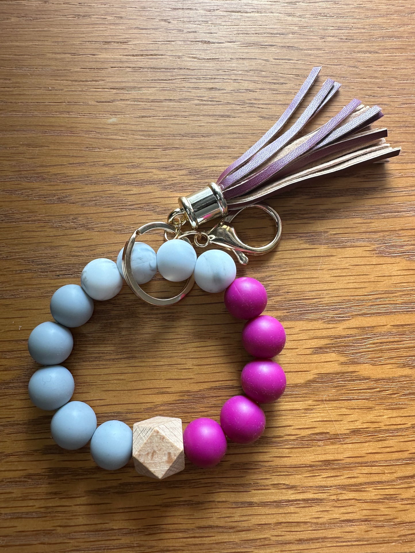 Beaded Bracelet with Keychain Attachment and Tassel