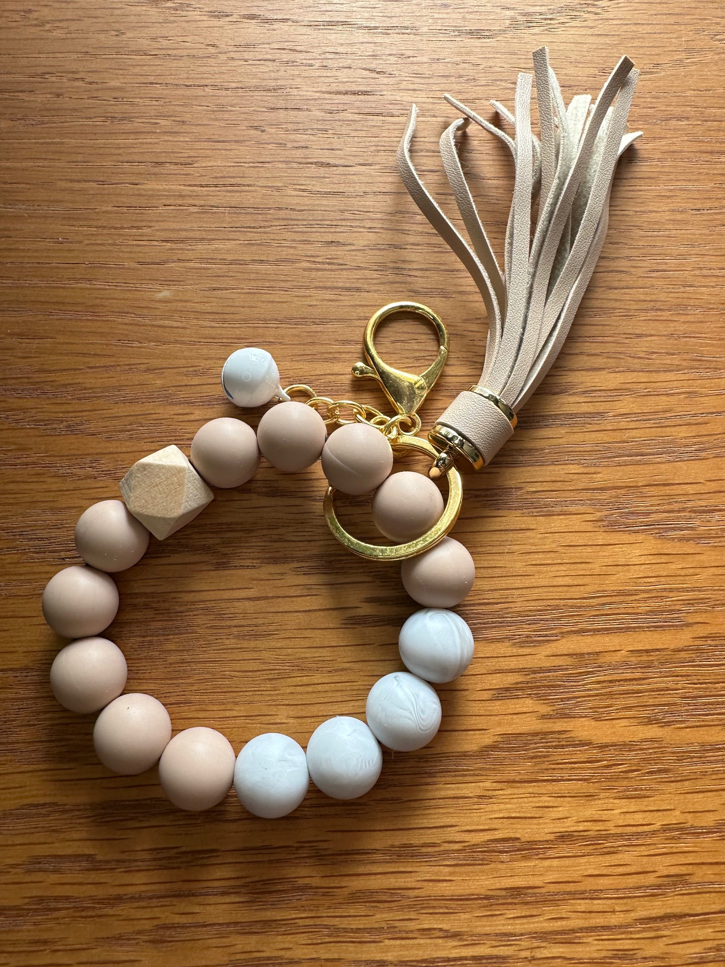 Beaded Bracelet with Keychain Attachment and Tassel