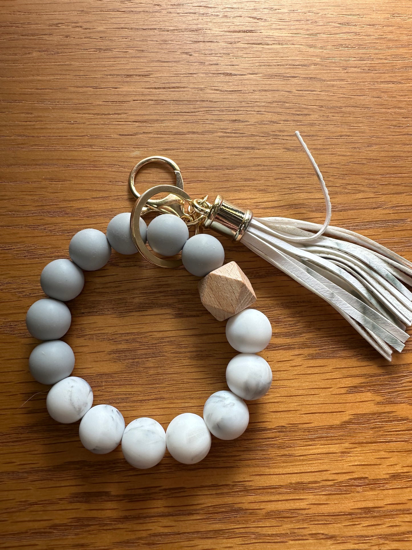 Beaded Bracelet with Keychain Attachment and Tassel